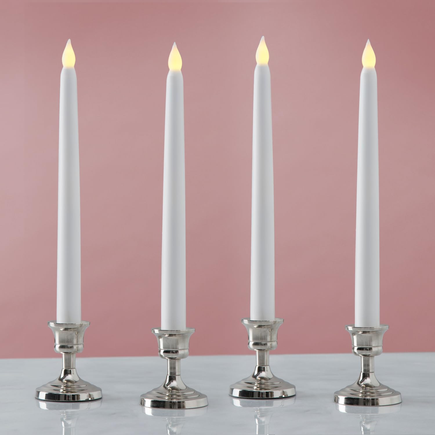 LampLust Taper Candles Battery Operated, 10 Inch, 4 Pack, White Wax, Battery Candles Flickering F... | Amazon (US)