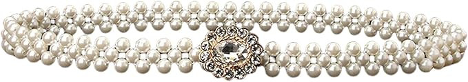 HSQYJ Pearl Elastic Chain Belt Adjustable Stretchy Metal Crystal Flower Buckle Waist Belt Western... | Amazon (US)