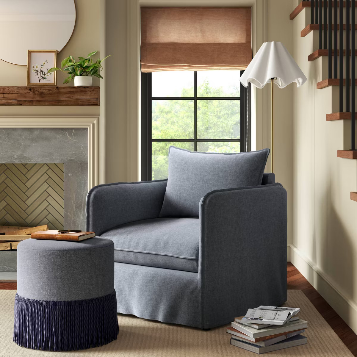 Fringe Ottoman Performance Textured Weave River Navy - Threshold™ | Target
