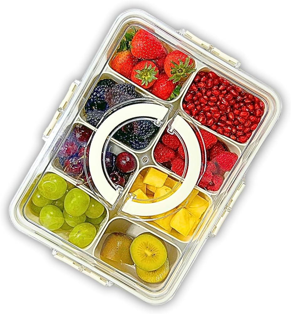Divided Serving Tray with Lid & Handle - Portable Snackle Box Charcuterie Container for Snack Pla... | Amazon (US)