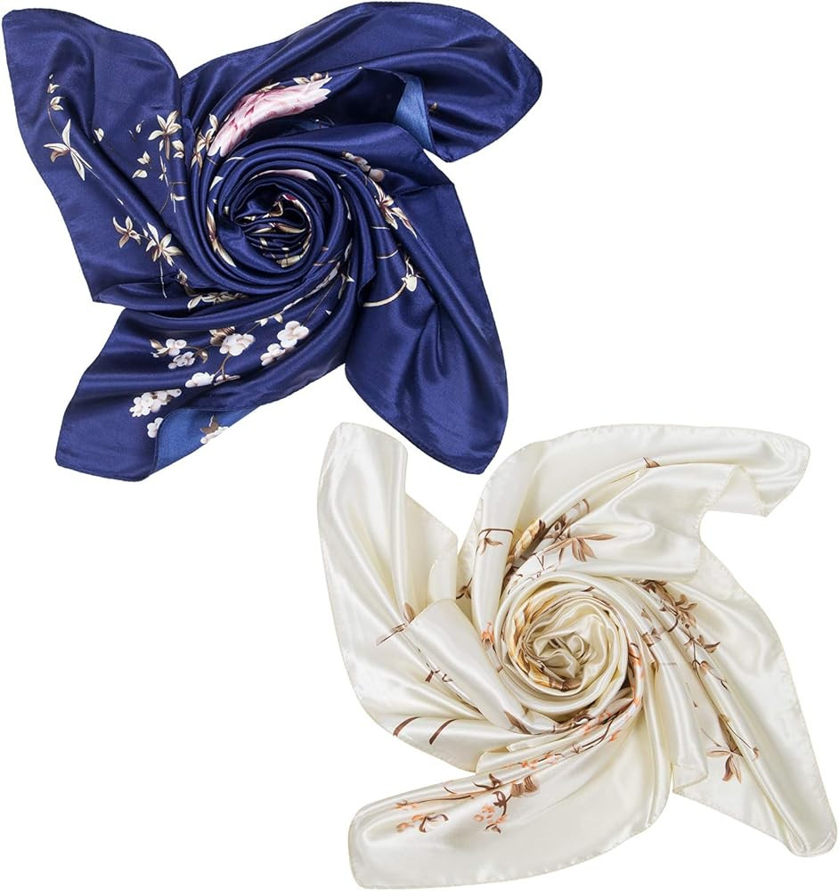 2 PCS Women's Large Satin Square Silk Feeling Hair Scarf 35 x 35 inches | Amazon (US)