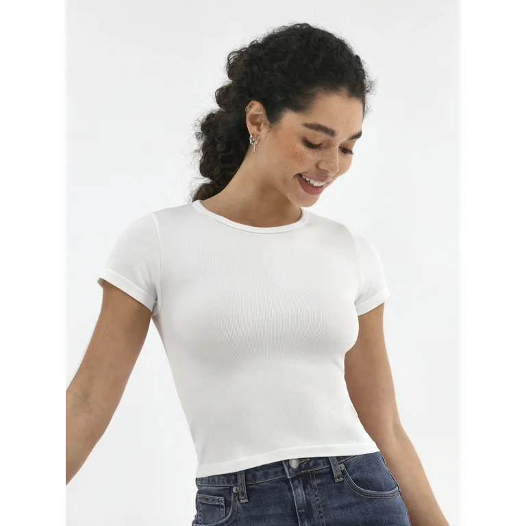 No Boundaries Seamless Crop Top with Short Sleeves, Women's | Walmart (US)