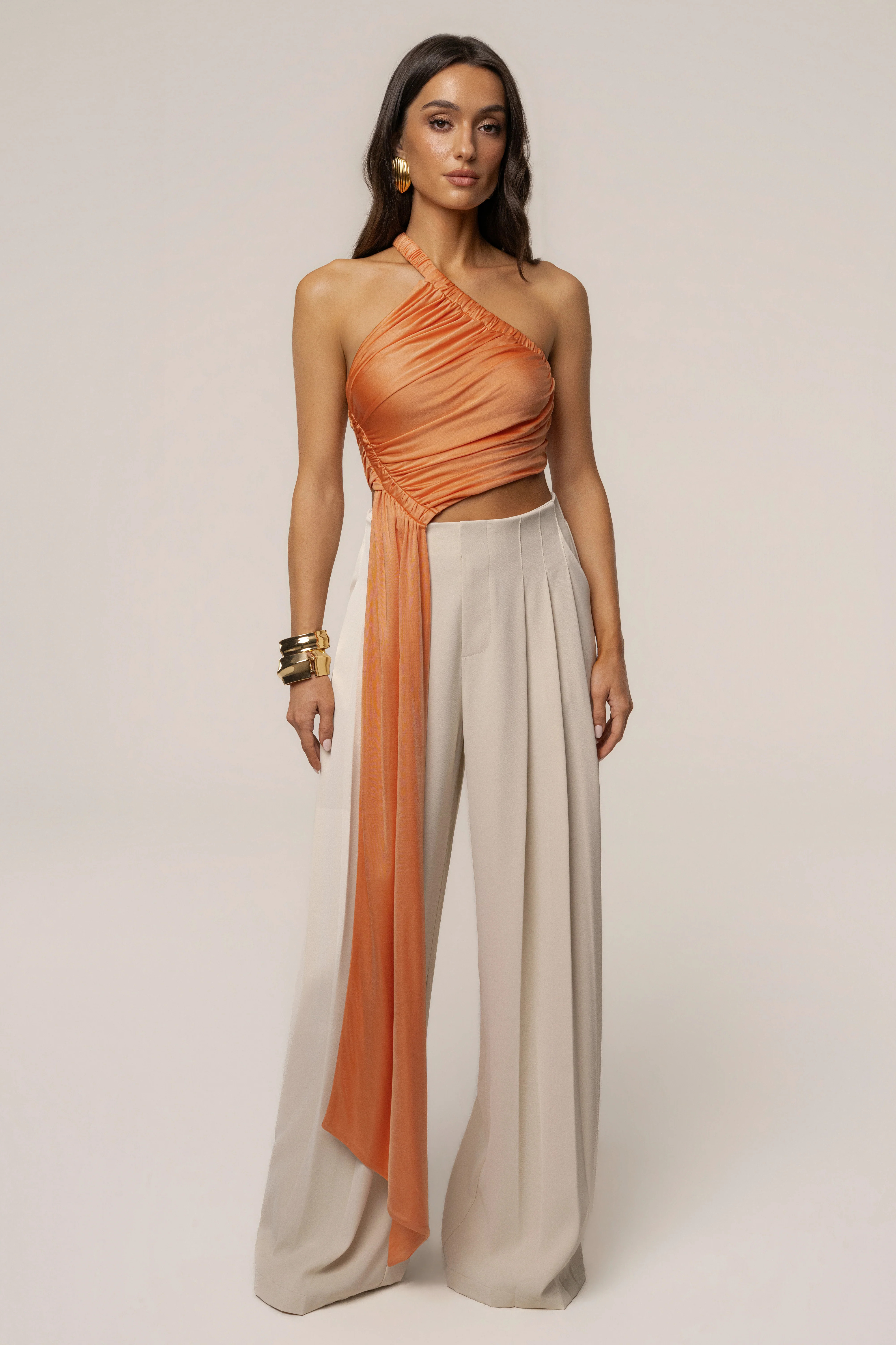 Peach Spotlight Draped Top | JLUXLABEL US