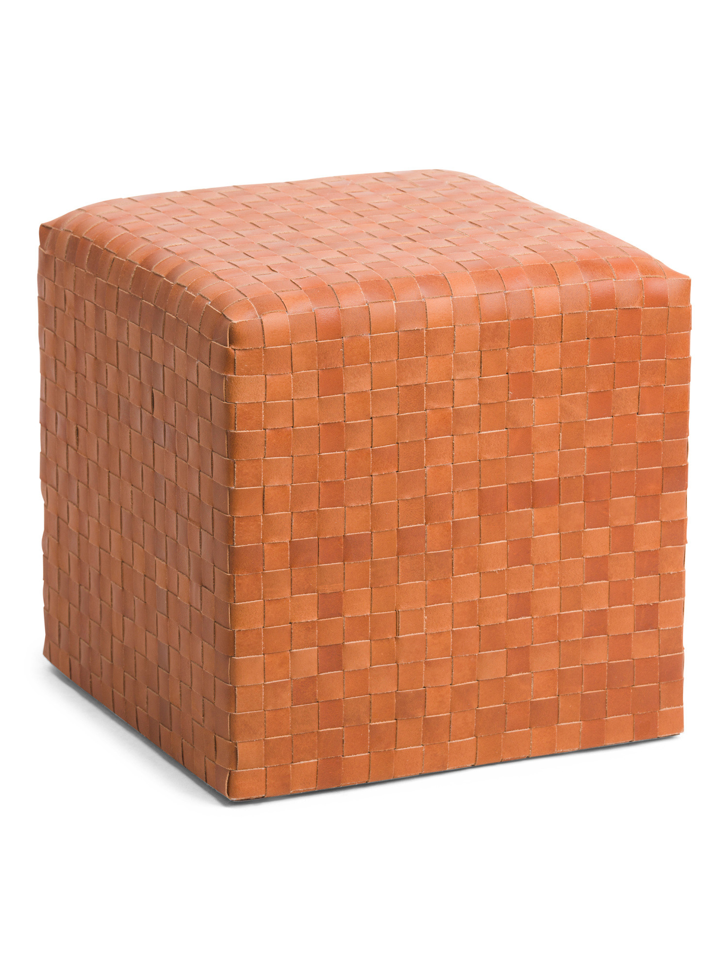18x18 Woven Genuine Leather Pouf | TJ Maxx
