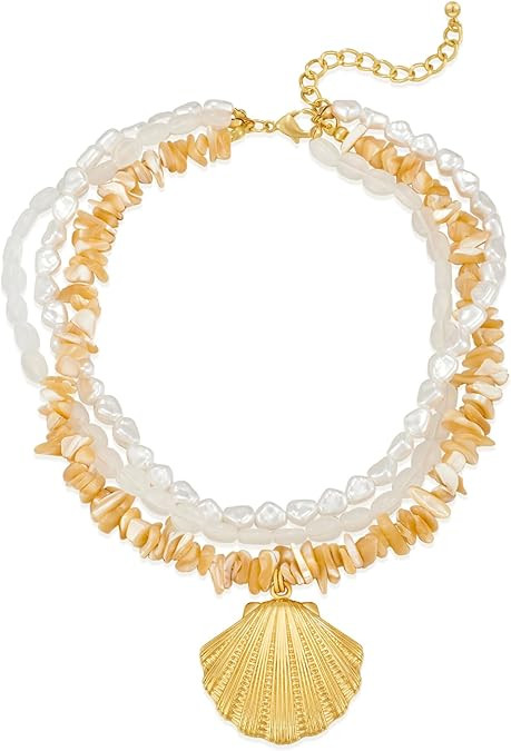 Boho Shell Necklaces for Women White Puka Chip Shell Necklaces Summer Bead Necklace Ocean Necklac... | Amazon (US)