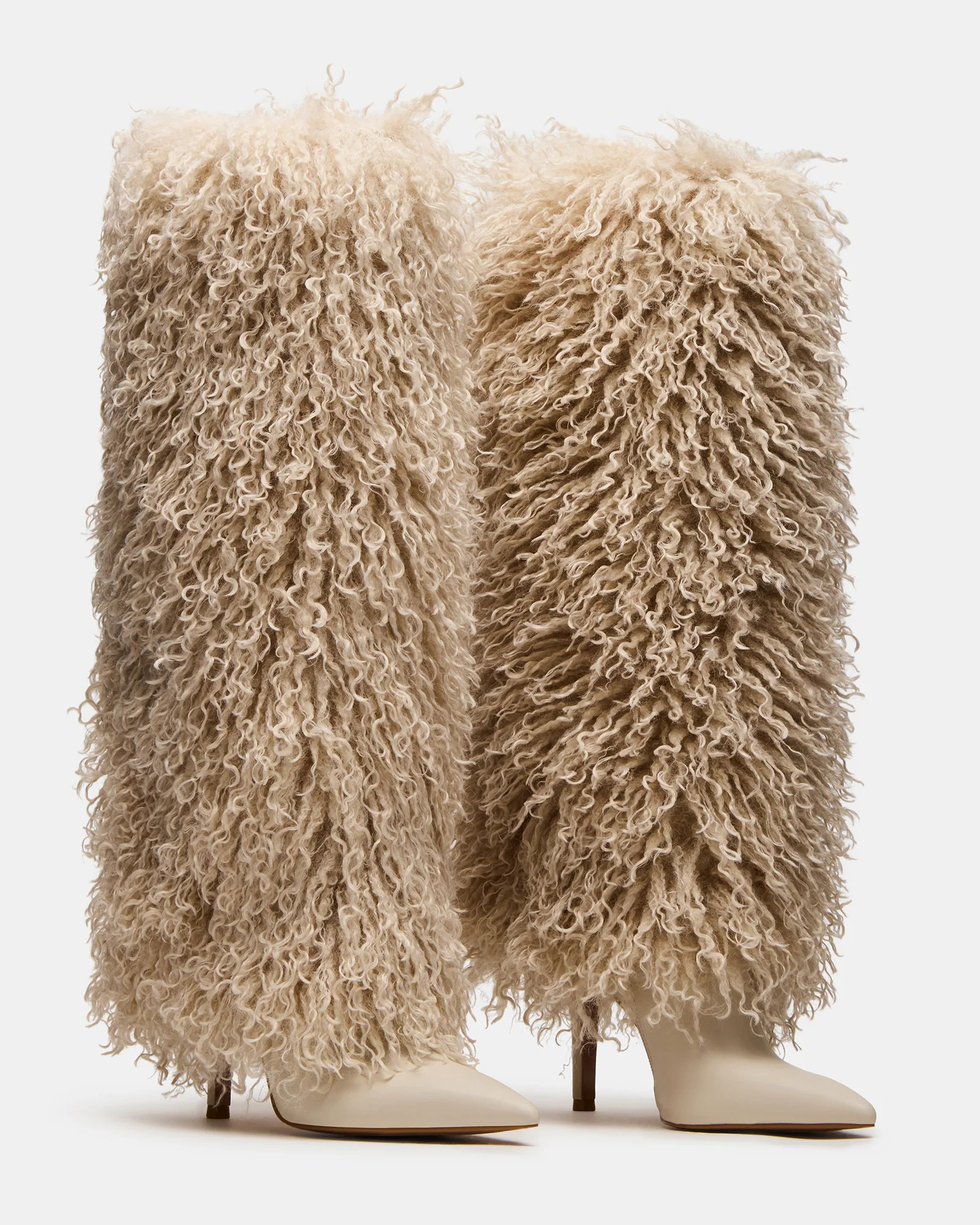 ICON Off-White Pointed-Toe Faux Fur Knee-High Stiletto Heel Women's Boot | Steve Madden (US)