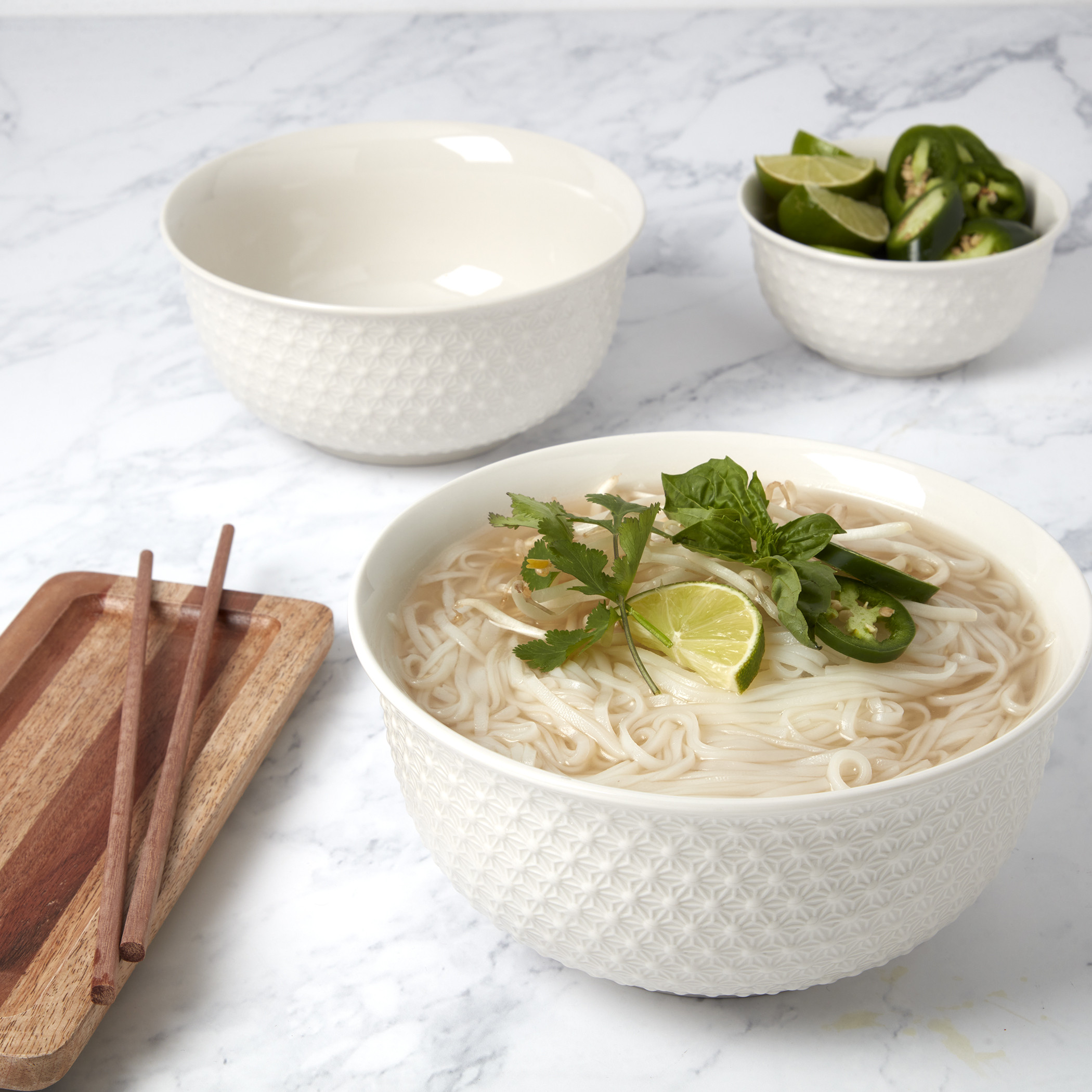 Tabletops Gallery 3 Piece Beaded Embossed White Bowl Set - 8", 7" & 5" | Walmart (US)