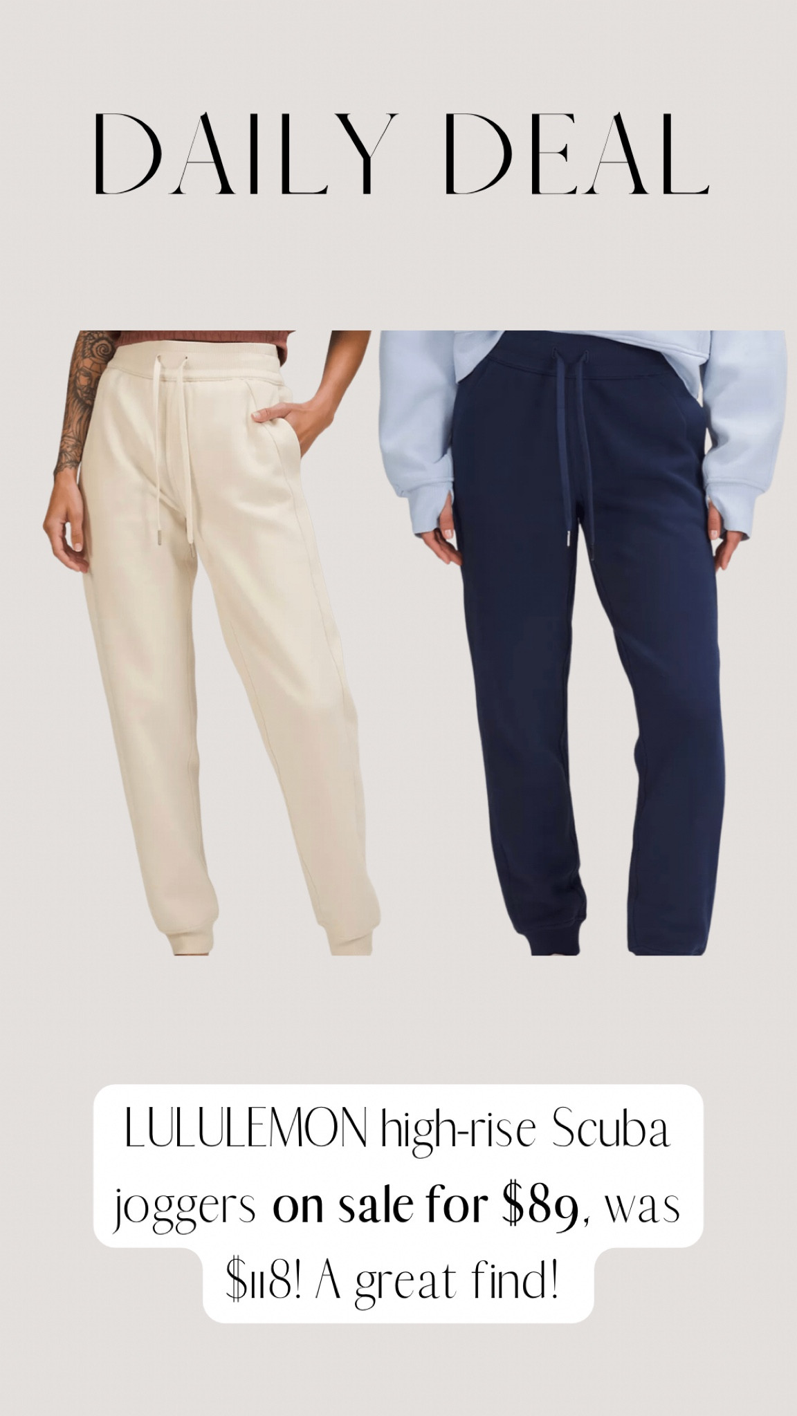 Lululemon high rise scuba joggers! 

#LTKunder50 #LTKstyletip #LTKsalealert