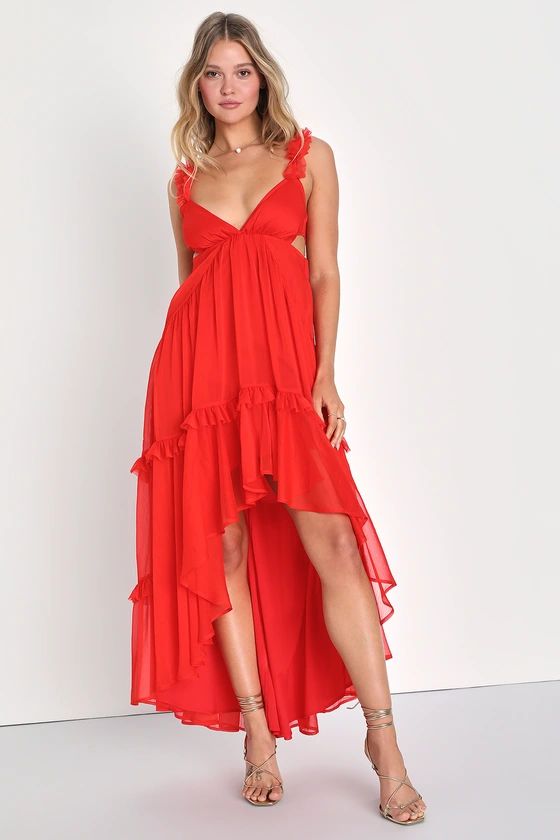 Always a Dreamer Red Chiffon Tiered High-Low Dress | Lulus (US)
