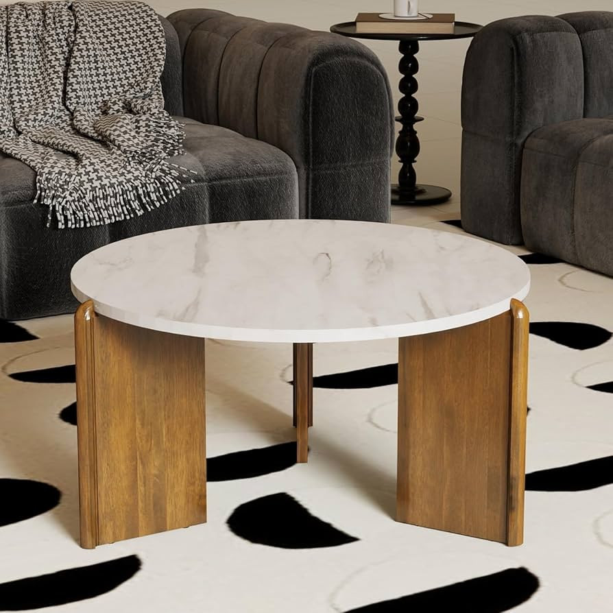 DUOMAY Modern Faux Marble Round Coffee Table, 32'' White Circle Coffee Table Center Cocktail Tabl... | Amazon (US)