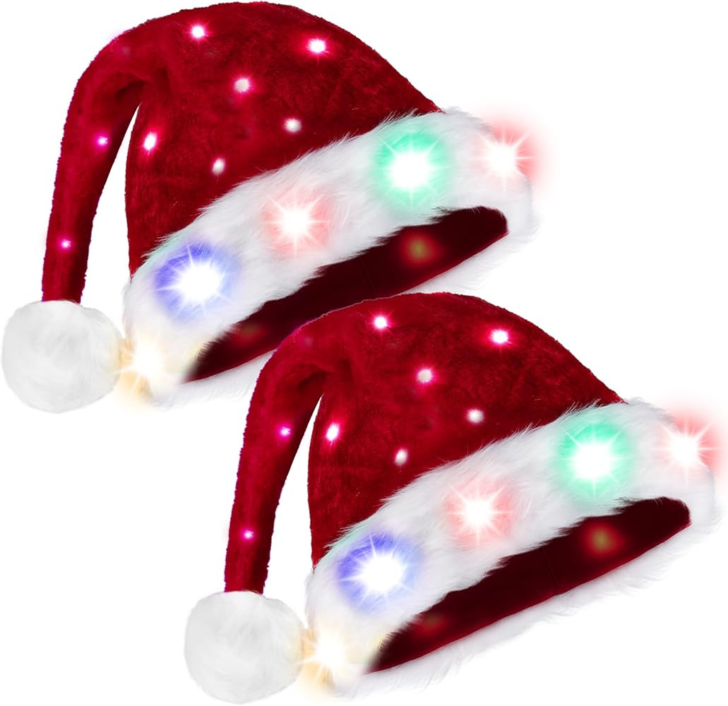 Giggling Getup 2 PCS Light-up Santa Hat with Pom Poms, Christmas Hat as Christmas Gifts for Teens... | Amazon (US)