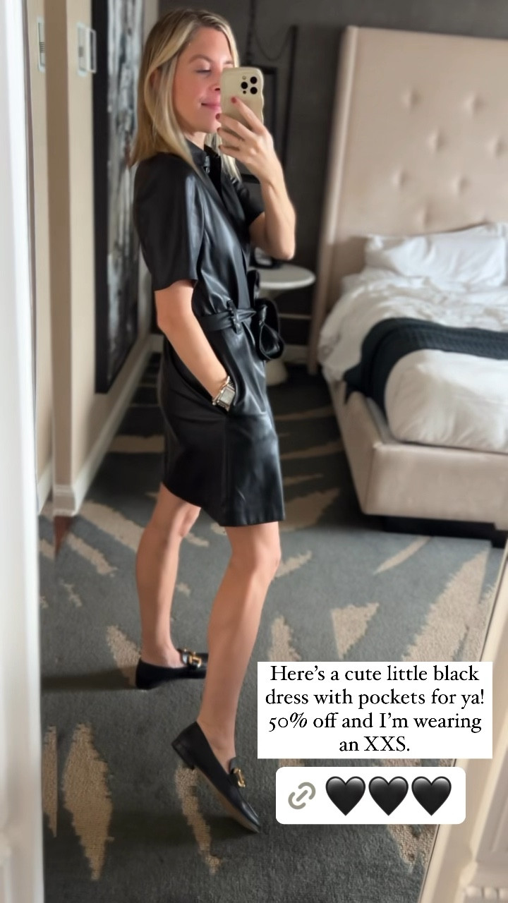 A fun LBD with pockets!

It’s 50% off today. I’m 5’1” and I’m an XXS 🖤

The reviews on the loafers say to size up but I think they run TTS!