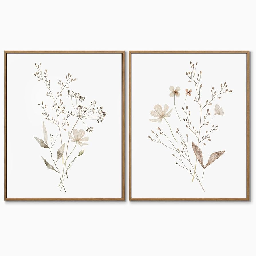 Boho Wall Art Set of 2 Watercolor Botanical Floral Picture Blossomy Wildflower Canvas Art Prints ... | Amazon (US)