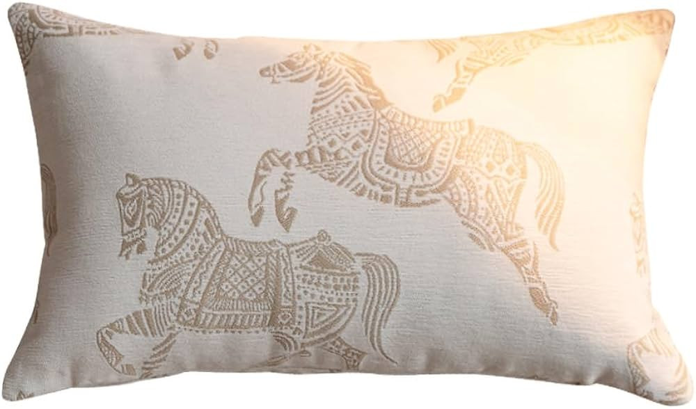 Croker Horse 12x20 inches Throw Pillow Cushion Cover - White Horse Chenille Jacquard Embroidery C... | Amazon (US)