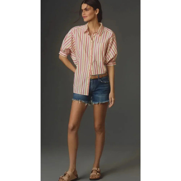Pilcro Oversized Pink 100% Cotton Painter Striped Buttondown Shirt Medium | Poshmark