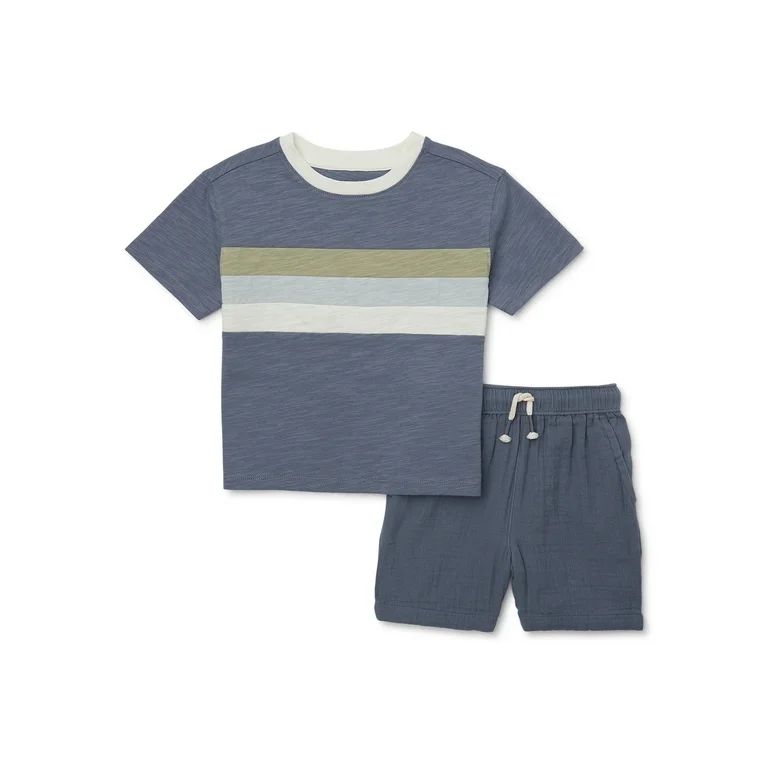 easy-peasy Toddler Color Block Tee and Gauze Short Outfit Set, 2-Piece, Sizes 18M-5T | Walmart (US)