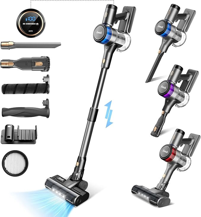 INSE Cordless Vacuum Cleaner, 400W Stick Vacuum with 30Kpa Powerful Suction, 55min Runtime, Smart... | Amazon (US)
