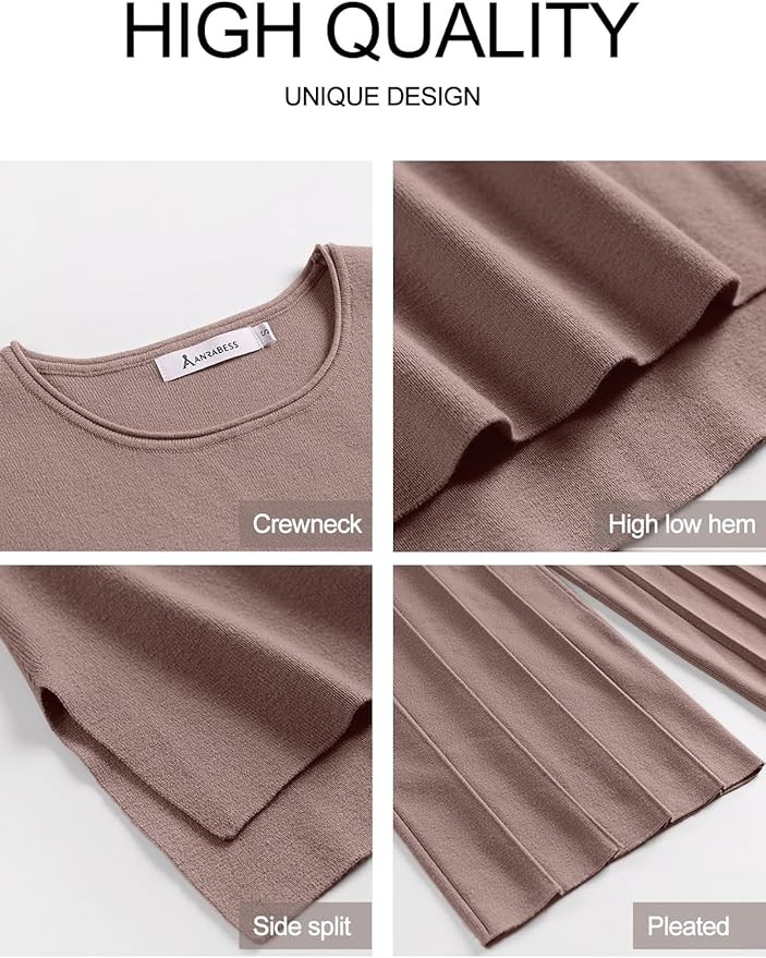 ANRABESS Two Piece Outfits for Women Summer Sweater Sets Knit Pullover Tops Elastic Waisted Pants... | Amazon (US)