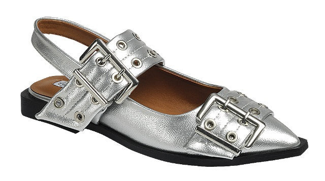 Kenzie Buckle Flats - Silver 5.5 | Extremely Refined Boutique