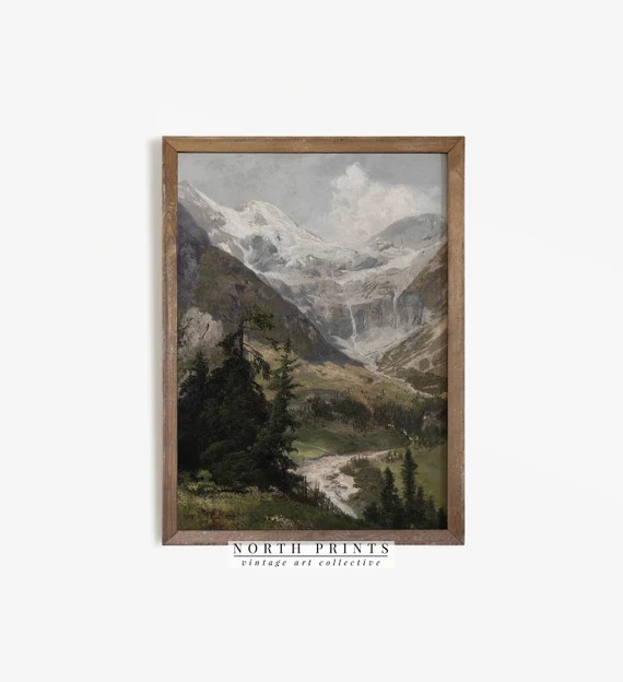 Rustic Mountain Painting  Vintage Moody Cabin Wall Art  | Etsy | Etsy (US)