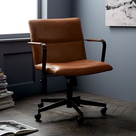 Cooper Mid-Century Leather Swivel Office Chair | West Elm (US)