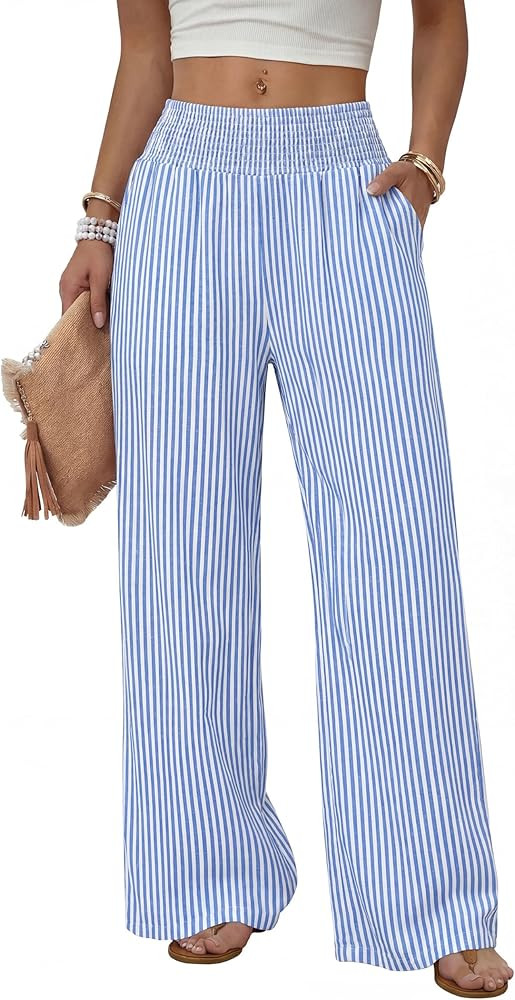 Sampeel Wide Leg Pants Woman High Waist Trousers with Pockets Casual Lounge | Amazon (US)