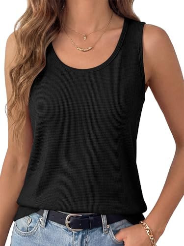 ANRABESS Tank Tops for Women Waffle Knit Scoop Neck Flowy Casual Sleeveless Shirts 2026 Summer Cl... | Amazon (US)