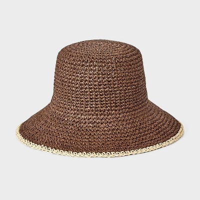 Straw Crochet Bucket Hat - Universal Thread™ Dark Brown S/M | Target
