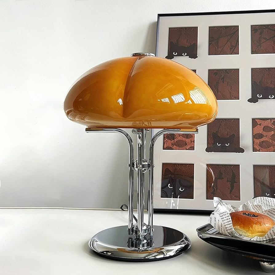 Bauhaus Mushroom Table Lamp with Orange Glass Lampshade,Mid Century Modern Caramel Dimmable Night... | Amazon (US)