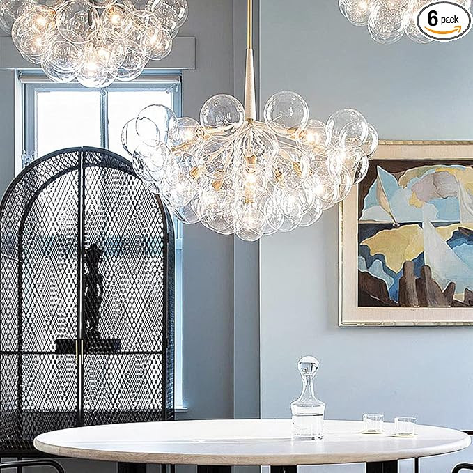SUSUO 25.5" W Clear Glass Globe Chandelier - Post Modern Ceiling Pendant Lighting Hanging for Liv... | Amazon (US)