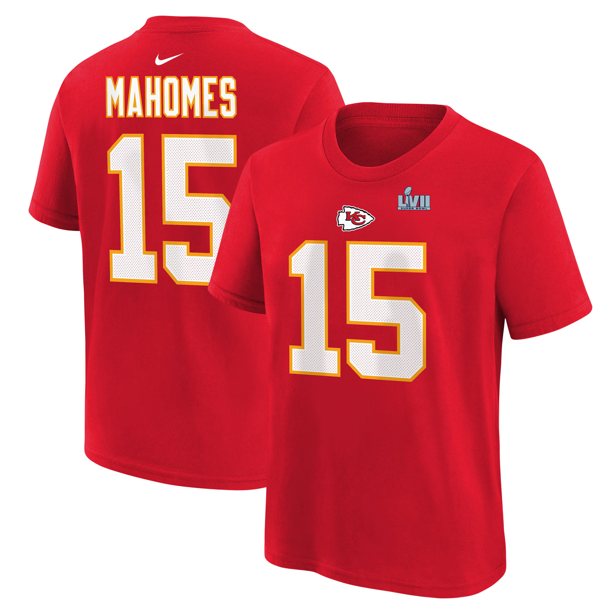 Youth Kansas City Chiefs Patrick Mahomes Nike Red Super Bowl LVII Name & Number T-Shirt | NFL Shop