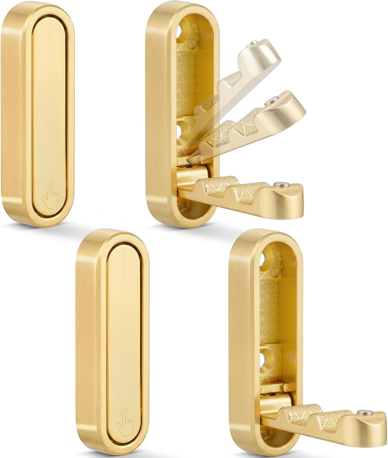 Foldable Wall Hooks, 40lb Heavy Duty, Zinc Alloy, Gold, 4 Pack | Amazon (US)
