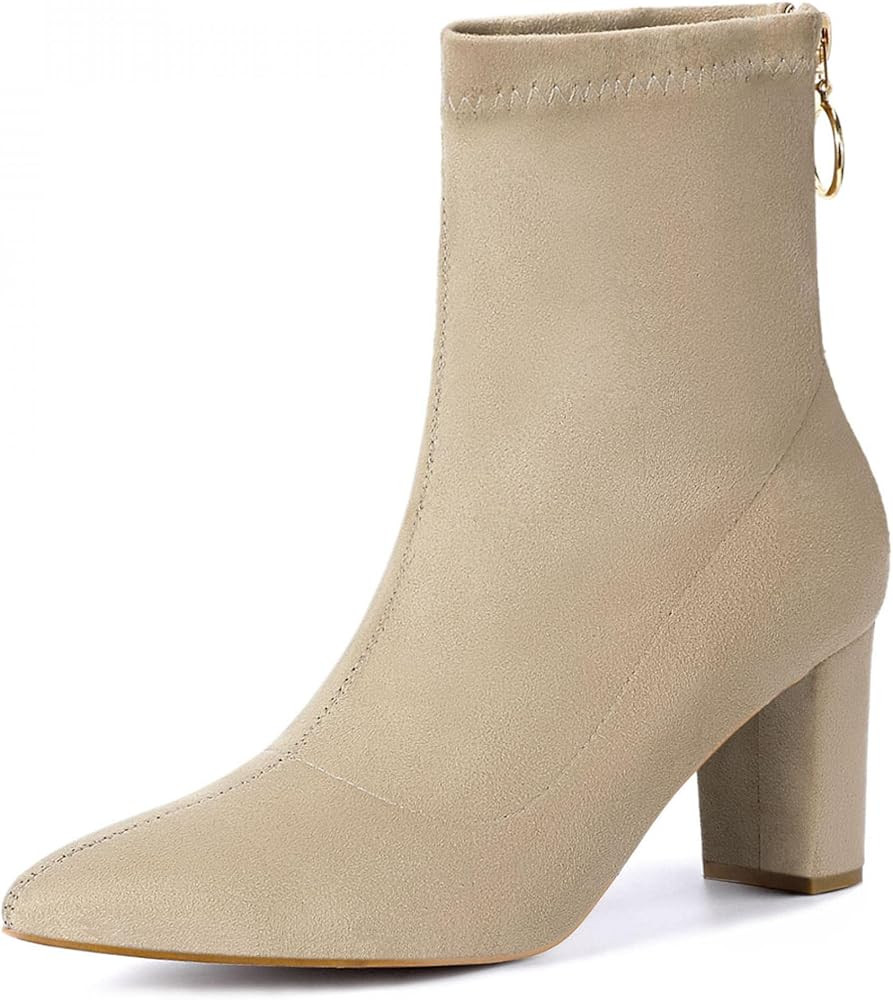 Women's Pointed Toe Zipper Chunky Heels Ankle Boots | Amazon (US)