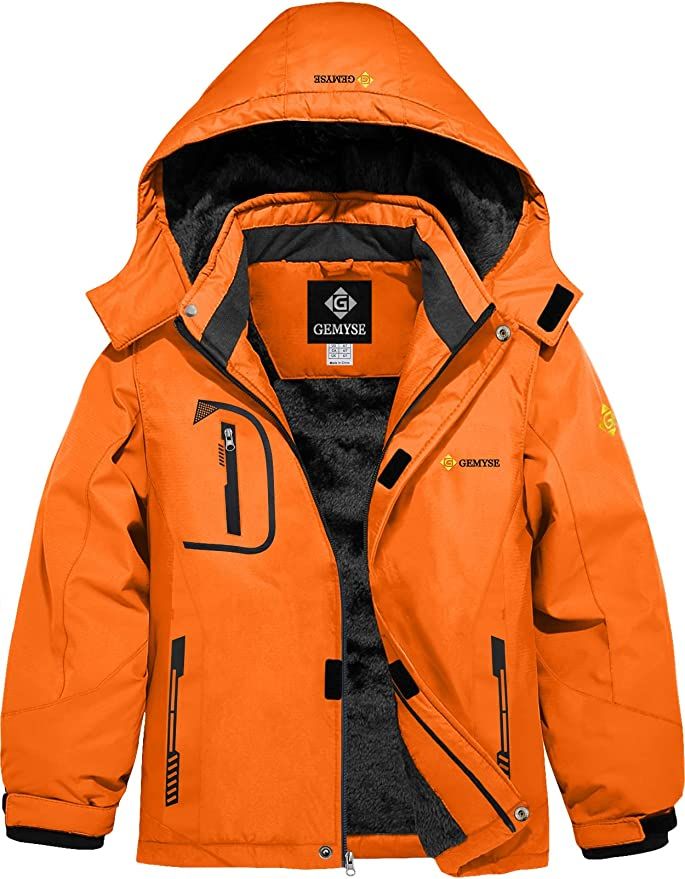 GEMYSE Boy's Waterproof Ski Snow Jacket Fleece Windproof Winter Jacket with Hood | Amazon (US)