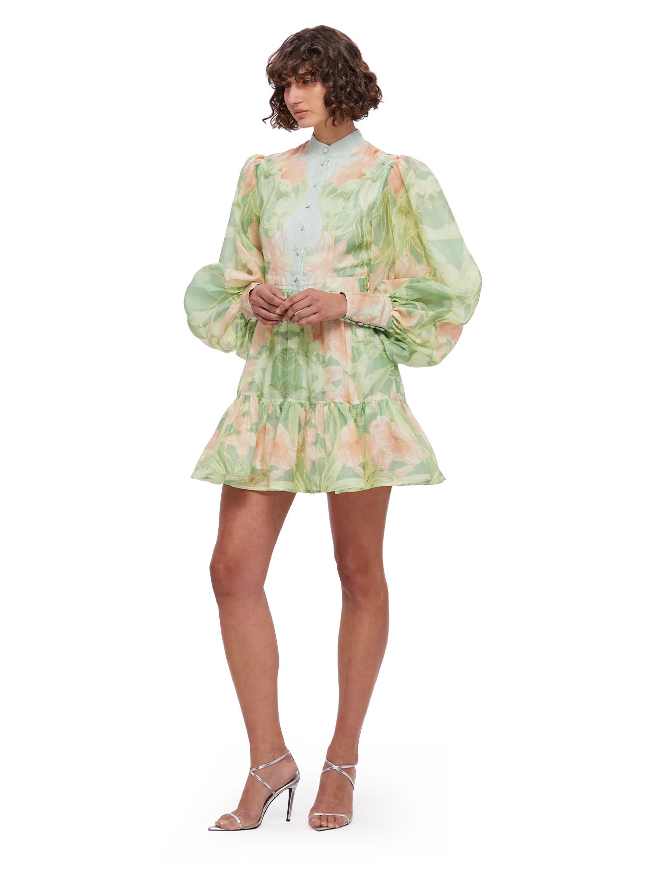 Alexandra Mini Dress - Orient Print in Evergreen | LEO LIN