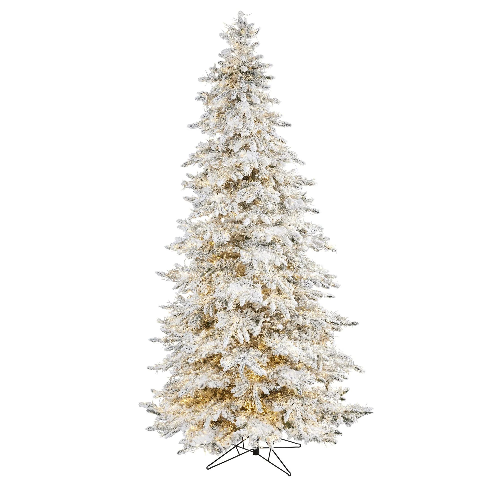 9' Flocked Grand Northern Rocky Fir Artificial Christmas Tree with 8208 Warm Cluster (Multifuncti... | Nearly Natural