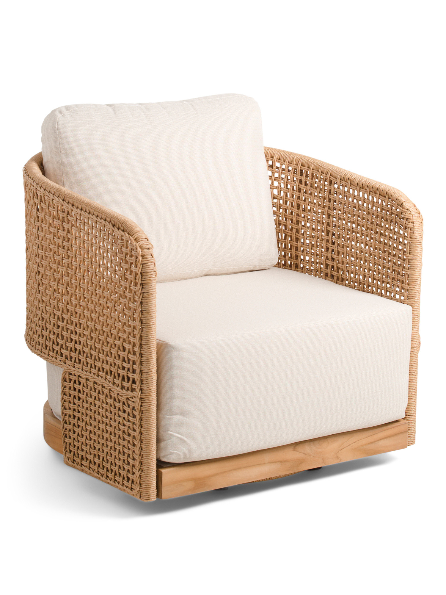 Outdoor Wicker Teak Base Swivel Chair | Marshalls
