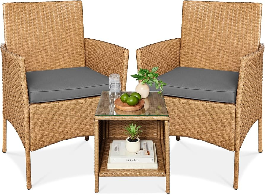 Best Choice Products 3-Piece Outdoor Wicker Conversation Bistro Set, Space Saving Patio Furniture... | Amazon (US)