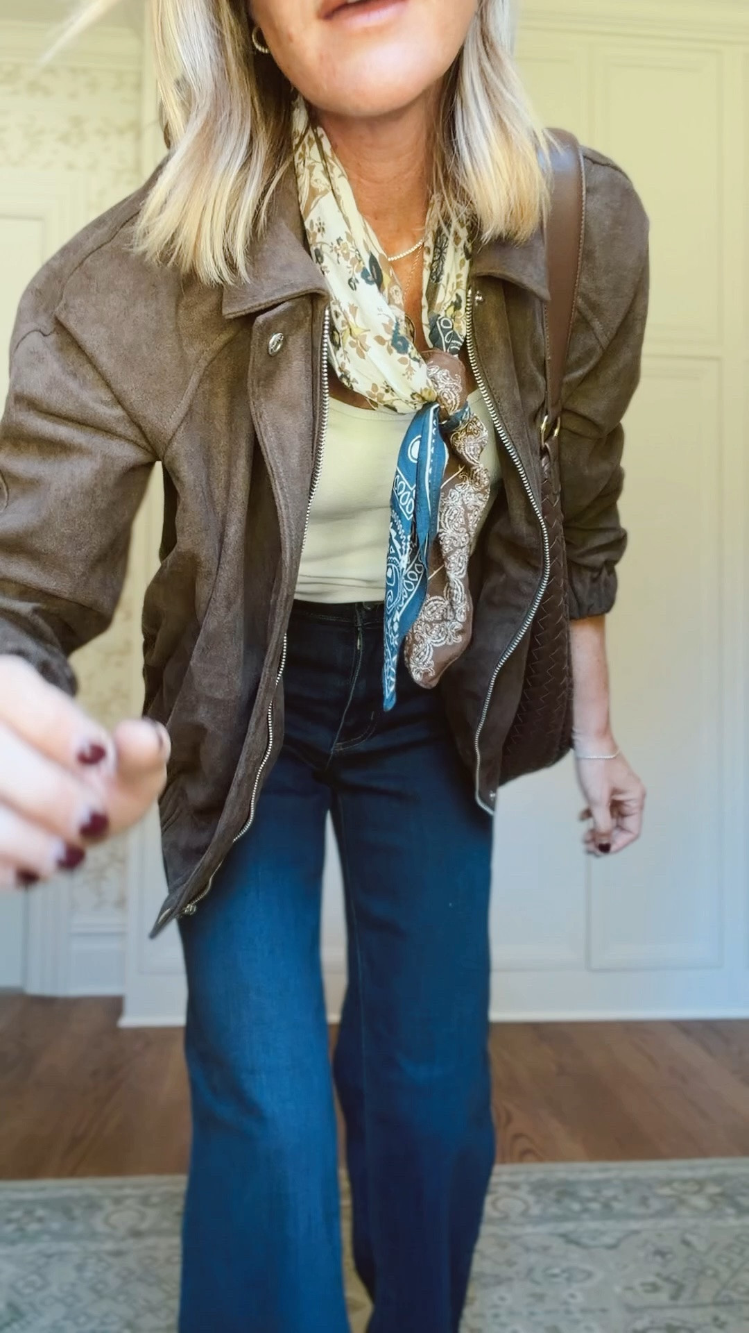 S in jacket 
Xs in tank 
2 reg in jeans (I am 5 7 for reference)