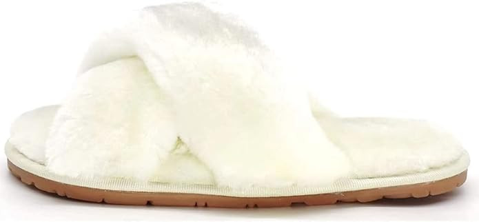 CRAZY LADY Women's Fuzzy Cross Band House Slippers Soft Plush Furry Fur Open Toe Cozy Memory Foam... | Amazon (US)