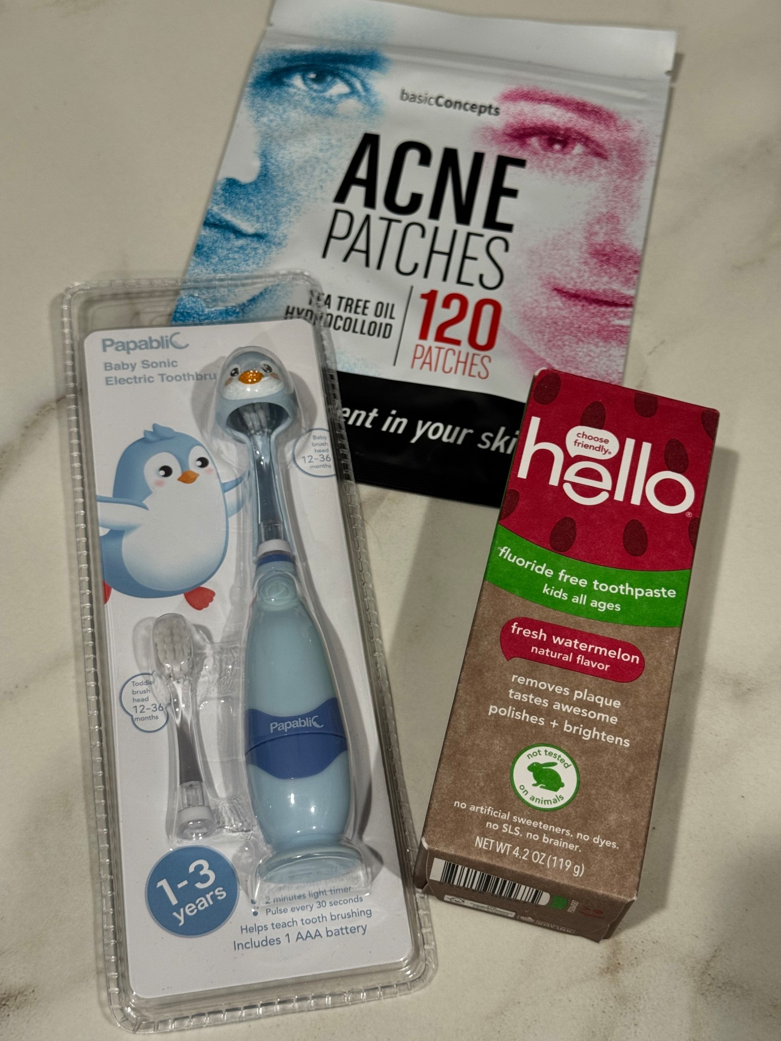recent amazon order, including a toddler electric toothbrush, toddler safe toothpaste, and a large pack of pimple patches 🤣

#LTKBaby #LTKKids #LTKFamily