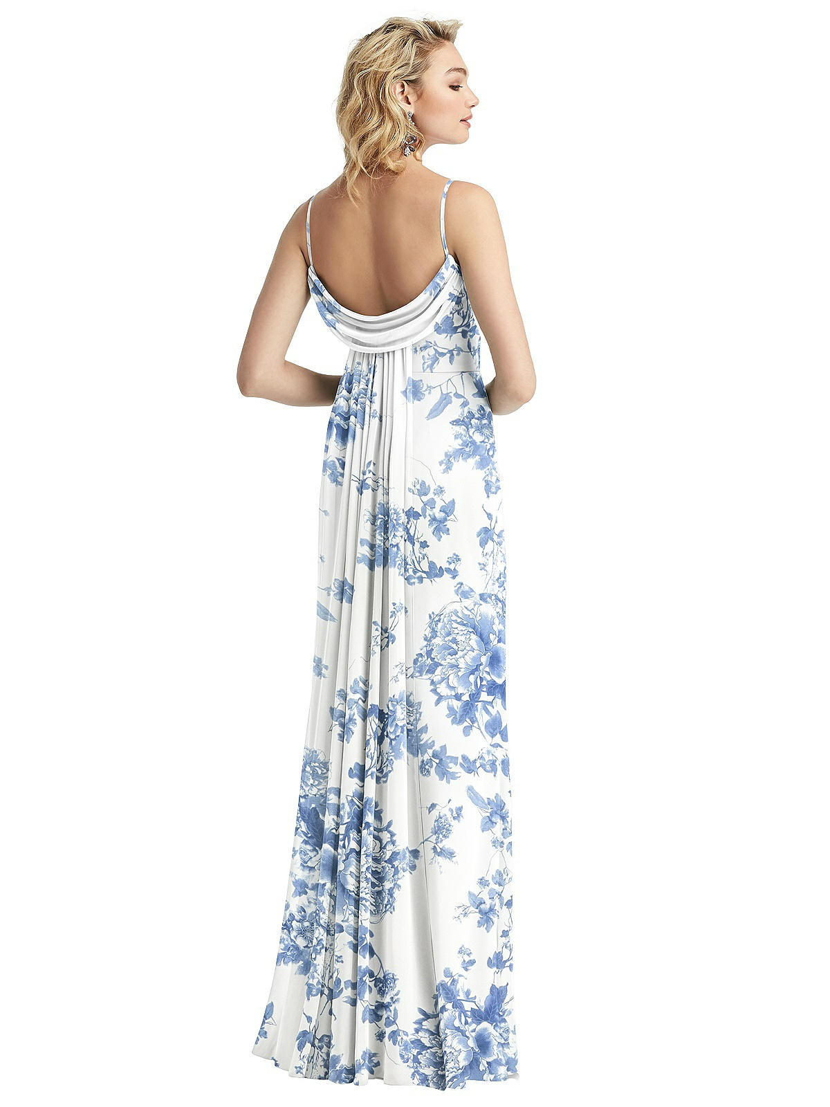 Shirred Sash Cowl-Back Chiffon Trumpet Gown | The Dessy Group