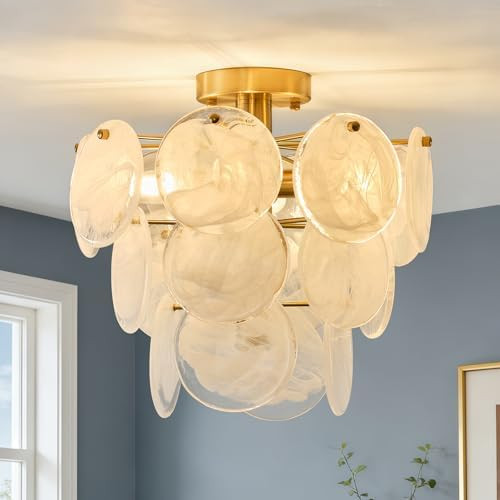 15" Brass Gold Semi Flush Mount Ceiling Light,13 lb Sturdy Vintage Flush Mount Chandelier with Un... | Amazon (US)