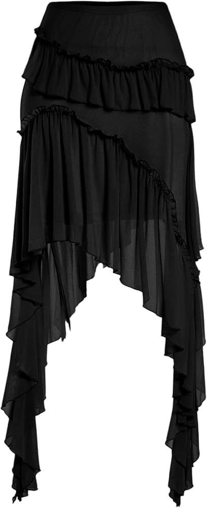 Women's Flowy Asymmetrical Skirt Boho Ruffle Drop Waist Mini Skirt Country Concert Outfits | Amazon (US)
