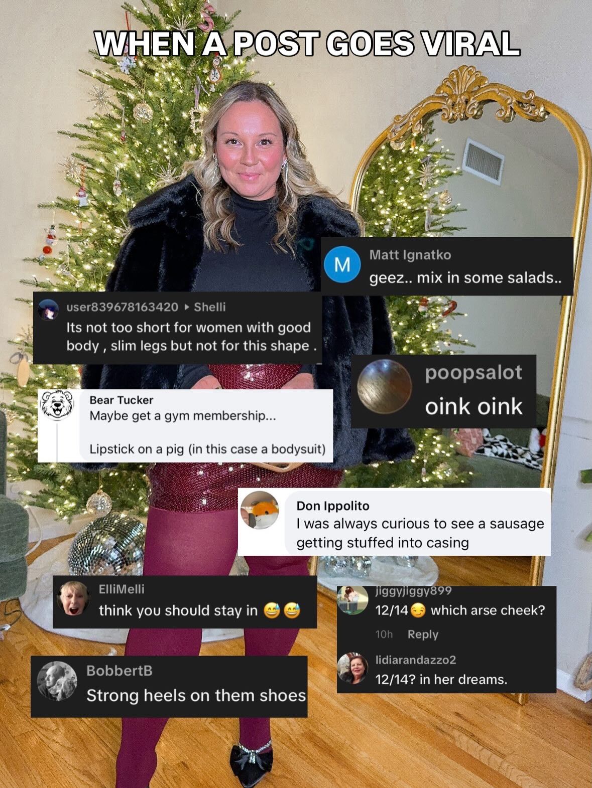 Posts going viral on social media are certainly a double edged sword. As a creator your content being seen is such a reward. Other times it’s just being carried through the mud for days or weeks on end. I won’t lie it’s not easy. I am human. I struggle. I want to quit and leave this behind at times because I don’t know who wants to show up just existing as they are and be subjected to such negativity coming at you faster than you can even read it. And sure I can turn off comments, I can not read them ( I don’t read them all, but sometimes it’s hard to avoid) and delete them. And why should I have to avoid MY page? Avoid comments on MY content that I create for joy and to inspire?! Why can’t adults be held accountable for their online actions? Kids are, so why aren’t adults??! It’s wild when you think about it. I won’t normalize this behavior. It’s not okay. 
But my passion for this space online is deeper. It’s meaningful and if I give up, these people win. And I always just wanted to know there were other girls & women who looked like me and were perfect just the way they are. I know it’s hard lately in an era of everyone shrinking. But please, keep showing up as you are right now! No matter what that looks like!! Existing as we are in happiness and joy is allowed! No matter what our bodies look like! Future generations of women depend on it. I know they do. 🩷

#bodyneutrality #midsizefashion #allbodiesaregoodbodies