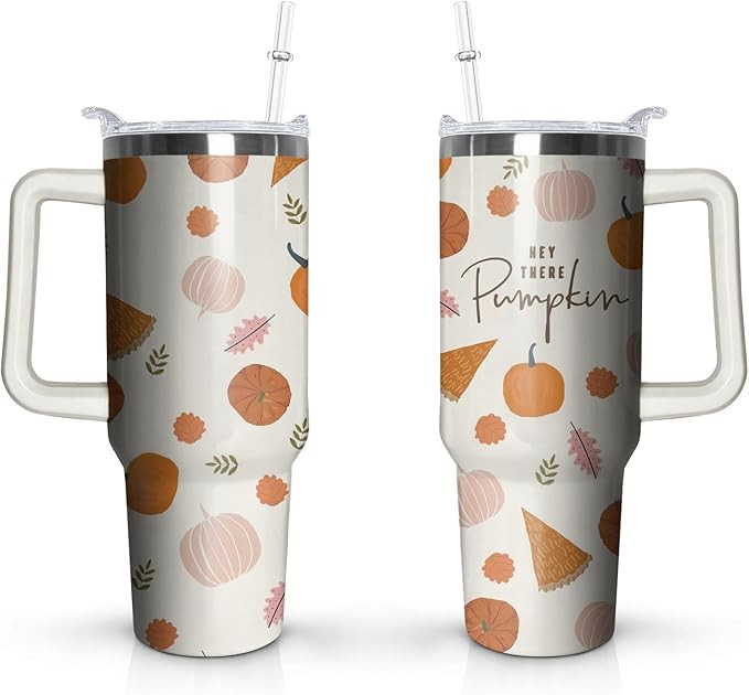 40oz Autumn Gift Fall Tumbler with Handle and straw, Pumpkin Maple Orange Leaves Stainless Steel ... | Amazon (US)