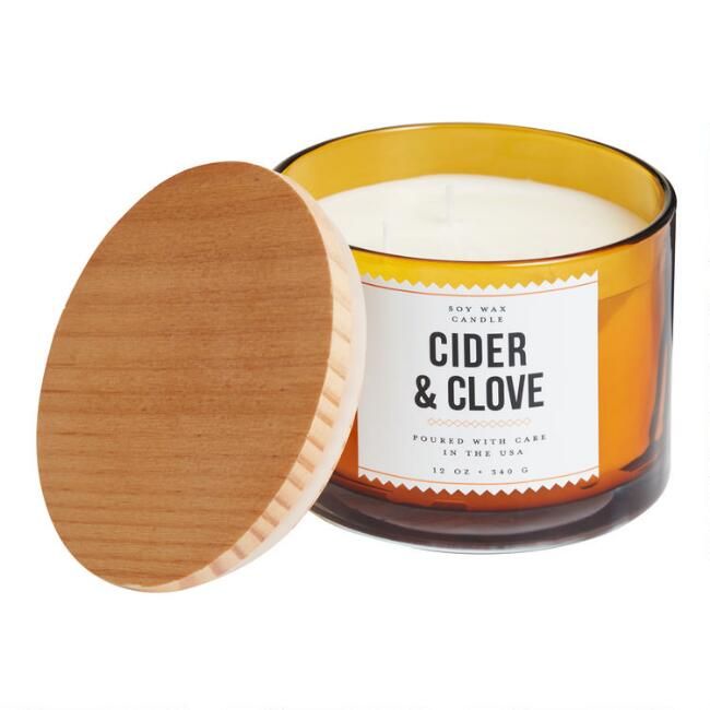 Cider and Clove Wooden Lid Filled Jar Candle | World Market