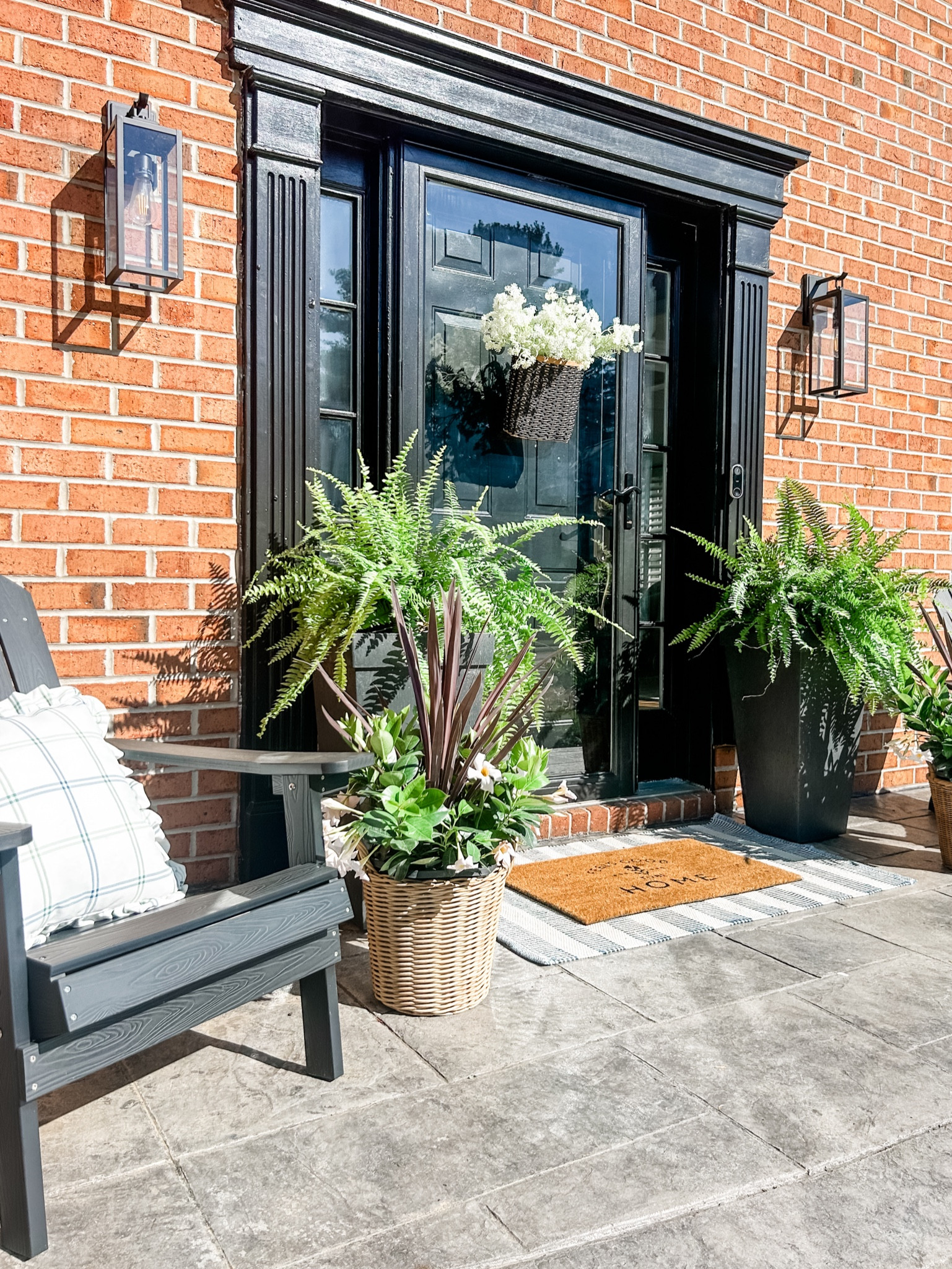 Spring front porch decor!

Black Adirondack chairs
Feels Good To Be Home outdoor mat
Rectangular outdoor woven rug
Striped blue outdoor rug
Front porch mat
Black outdoor wall lighting
Outdoor light fixture
Plaid ruffle square outdoor throw pillow 
Woven hanging wall basket
Front porch light fixture
Solar lanterns
*Outdoor plastic Rattan baskets from IKEA
#target #homedecor

#LTKSeasonal #LTKstyletip #LTKfindsunder100