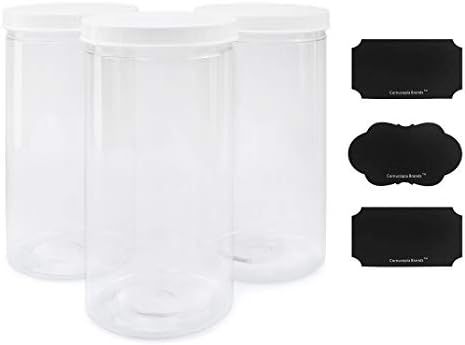 Tall Clear Plastic Canisters w Lids and Labels (3-Pack, 2.5 quart / 10 cup capacity); 10-inch High B | Amazon (US)