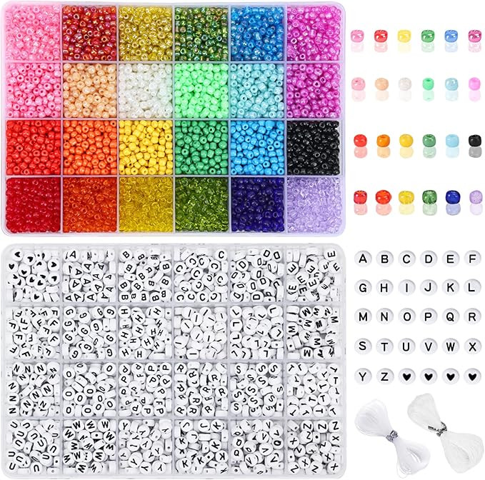 DICOBD 7200pcs 4mm Glass Seed Beads with Letter Alphabet Beads A-Z for Bracelet Making Friendship... | Amazon (US)
